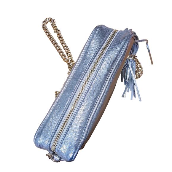 Victoria's Secret Metallic Silver Faux Snake Skin Crossbody Gold Chain Purse - Picture 2 of 14